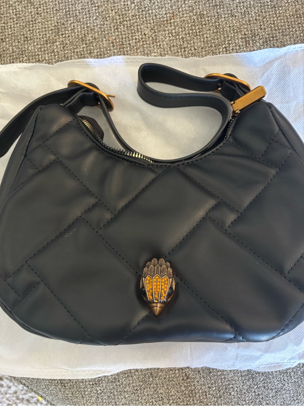 Kurt Geiger Quilted Black Shoulder Bag with Gold Hardware
